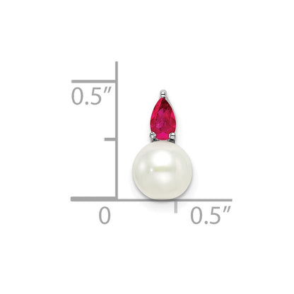14k White Gold FWC Pearl and Ruby Chain Slide