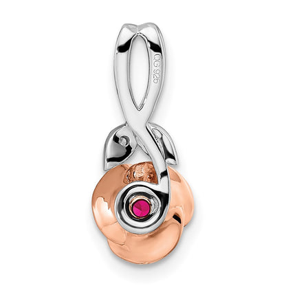 14k Two-Tone Gold White & Rose Ruby and Real Diamond Flower Pendant