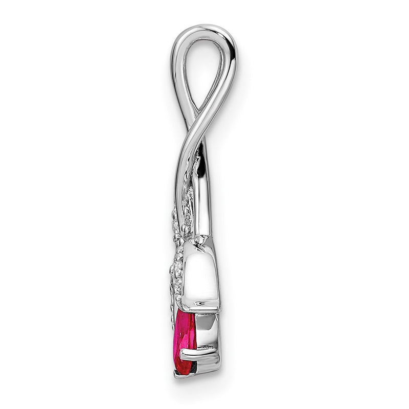 14k White Gold Ruby and Real Diamond Floral Chain Slide