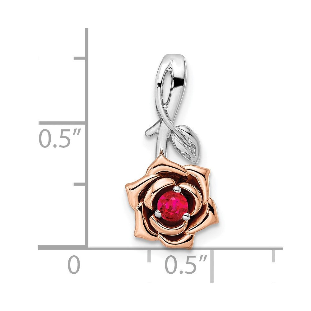 14k Two-Tone Gold White & Rose Ruby Flower Pendant