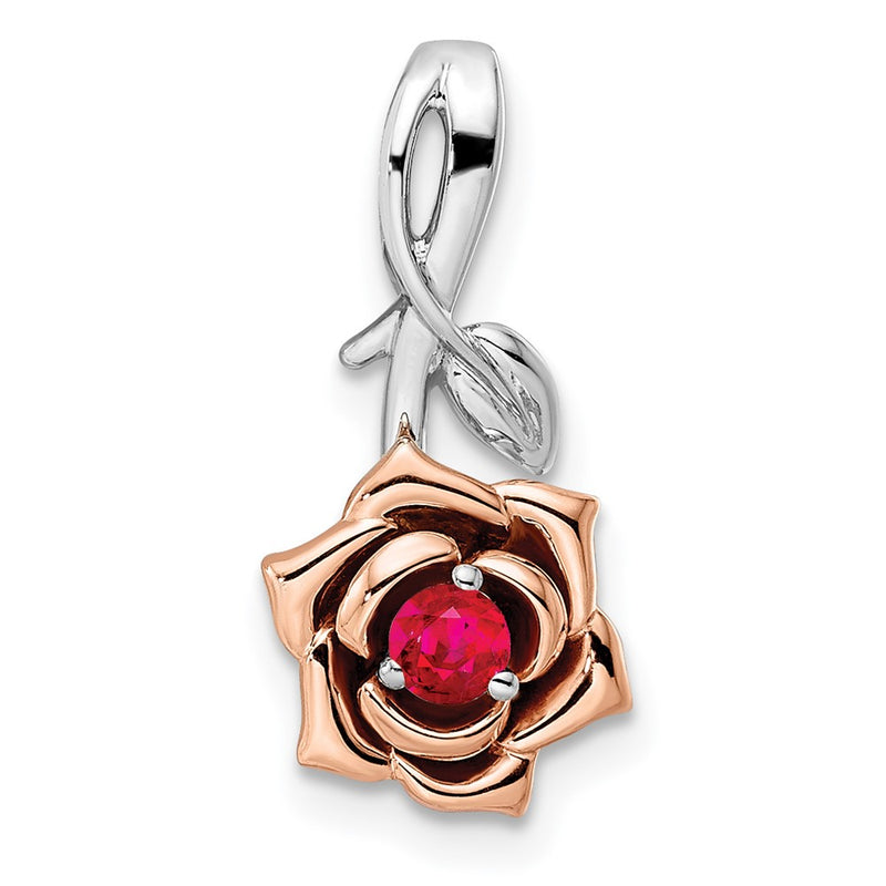 14k Two-Tone Gold White & Rose Ruby Flower Pendant
