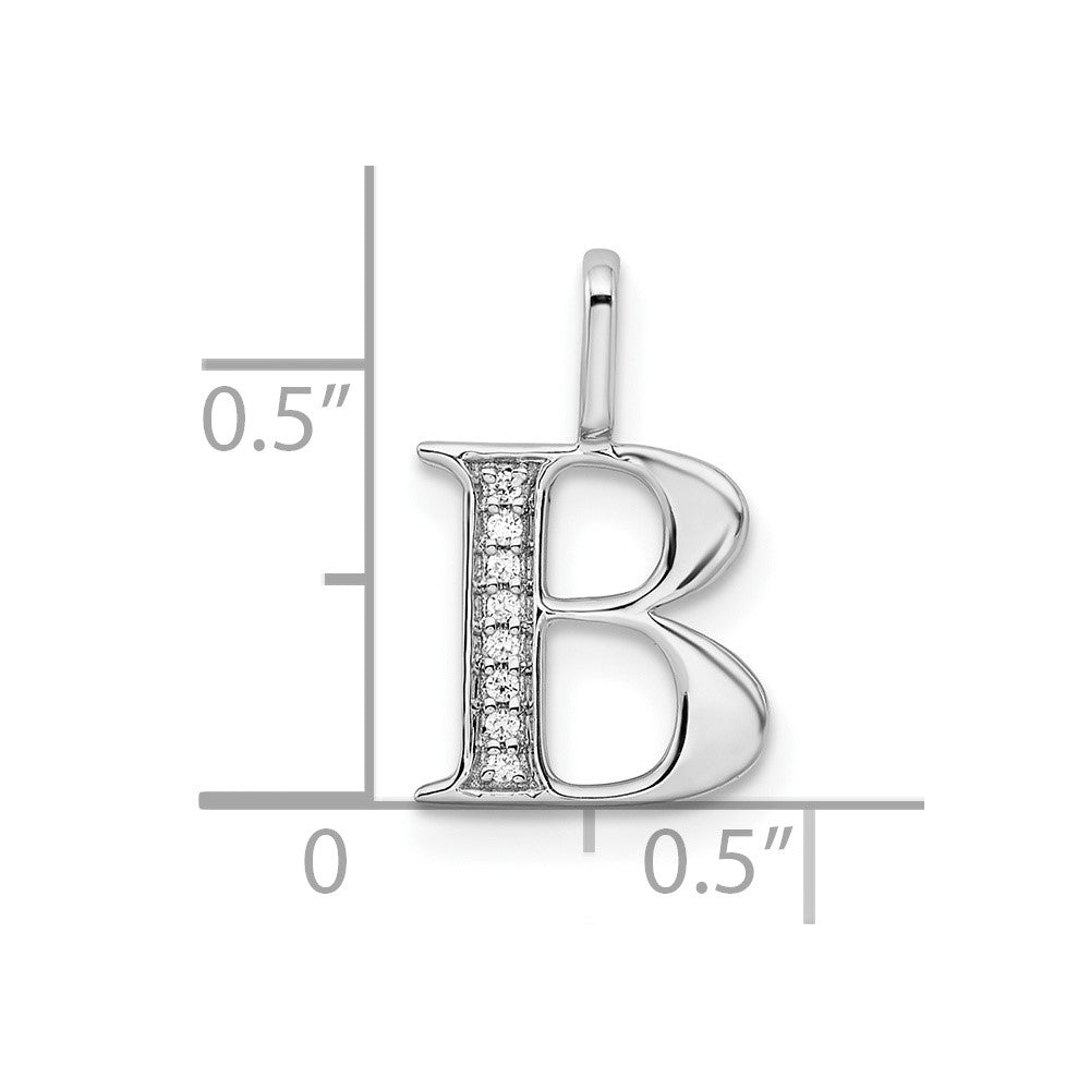 14K White Gold Real Diamond Letter B Initial Pendant