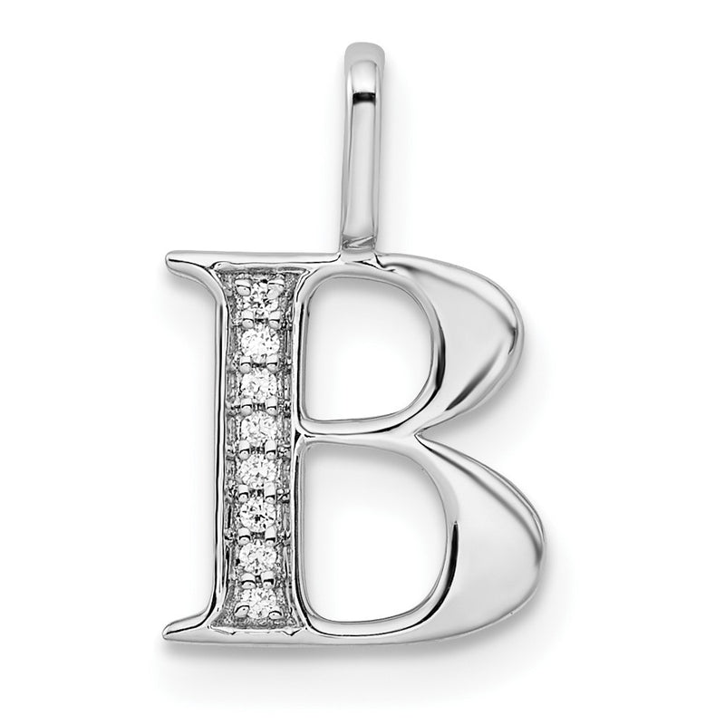 14K White Gold Real Diamond Letter B Initial Pendant