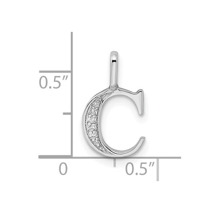 14K White Gold Real Diamond Letter C Initial Pendant