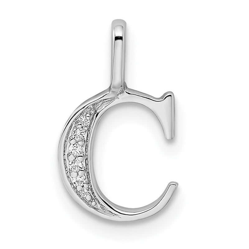 14K White Gold Real Diamond Letter C Initial Pendant