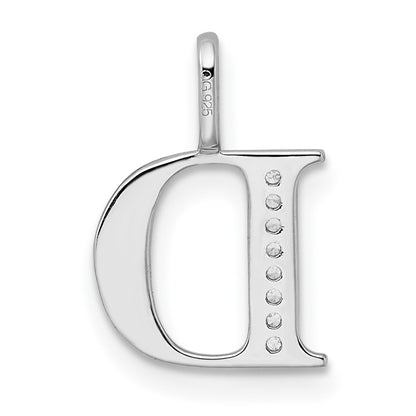 14K White Gold Real Diamond Letter D Initial Pendant