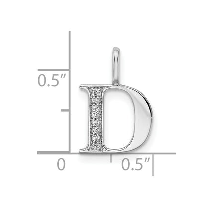 14K White Gold Real Diamond Letter D Initial Pendant