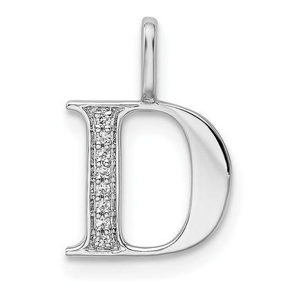 14K White Gold Real Diamond Letter D Initial Pendant