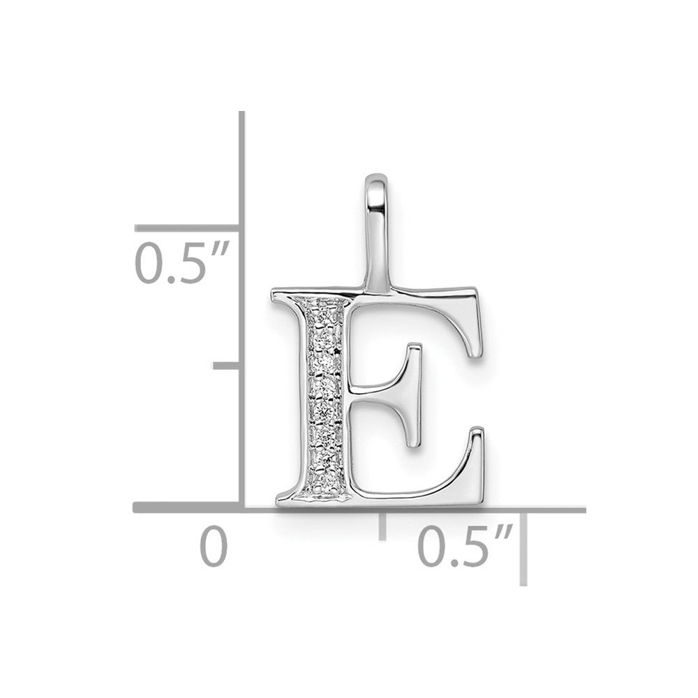 14K White Gold Real Diamond Letter E Initial Pendant