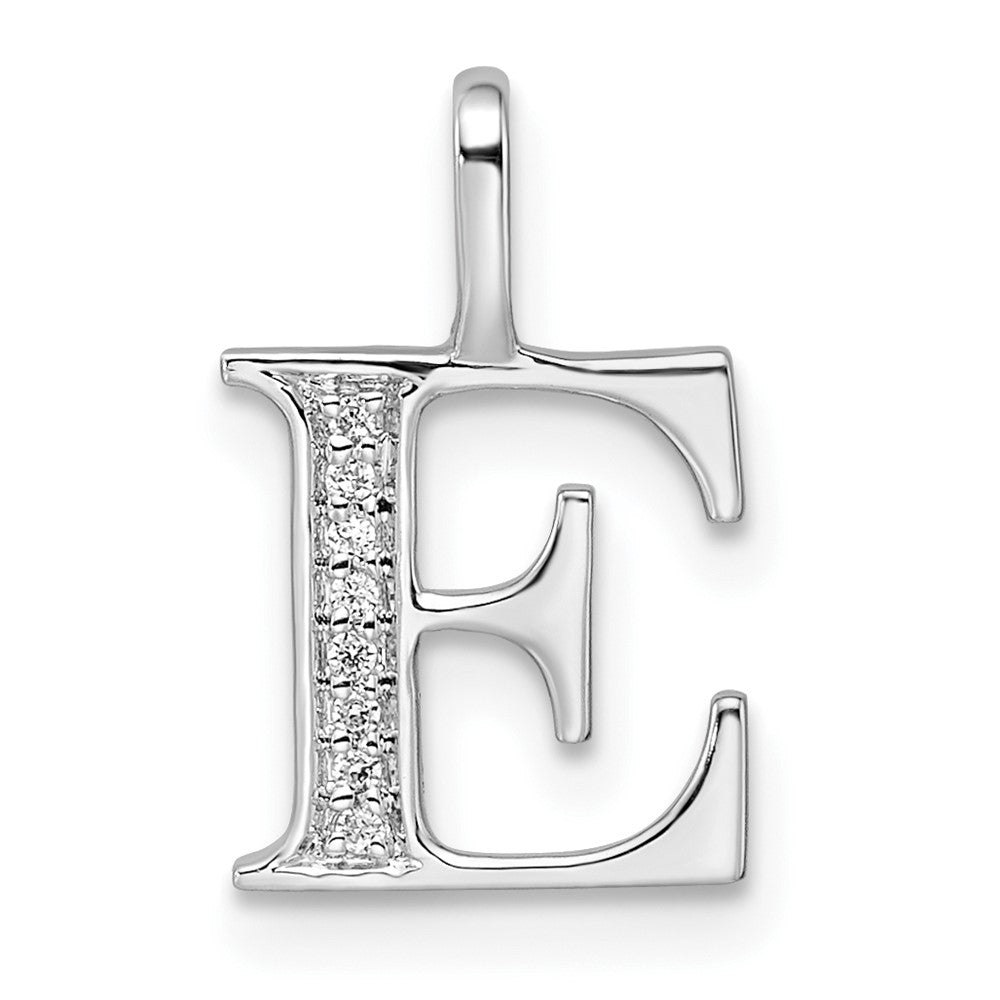 14K White Gold Real Diamond Letter E Initial Pendant