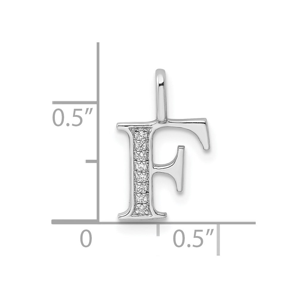 14K White Gold Real Diamond Letter F Initial Pendant