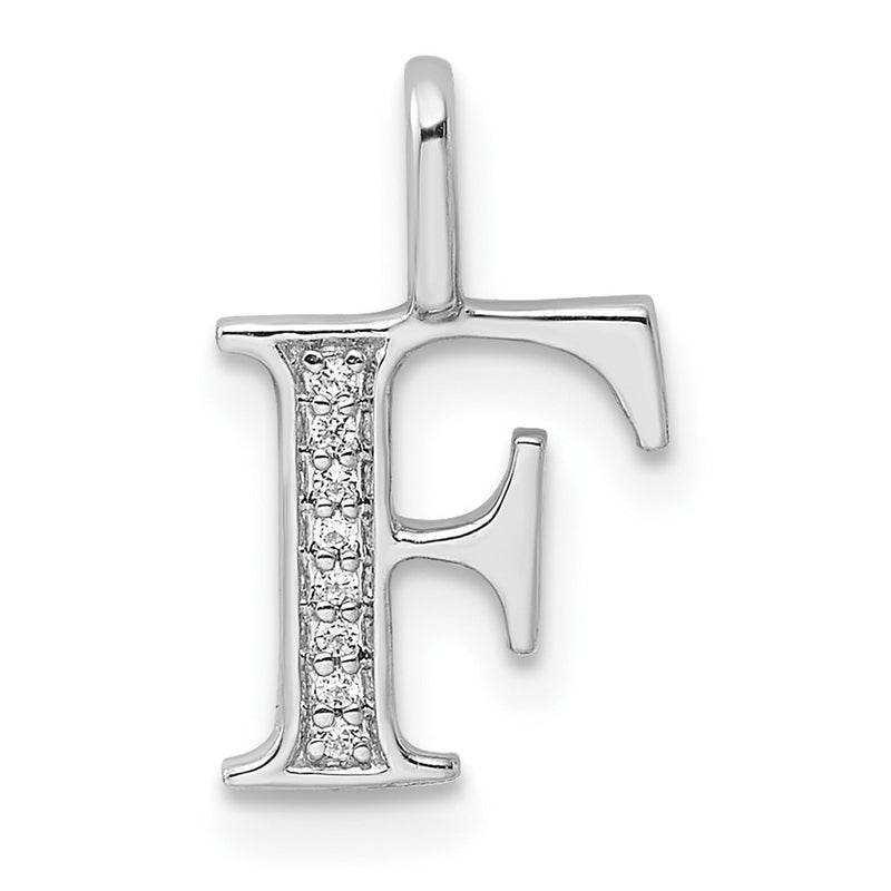 14K White Gold Real Diamond Letter F Initial Pendant