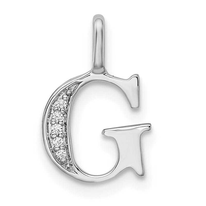 14K White Gold Real Diamond Letter G Initial Pendant
