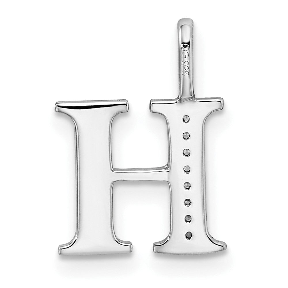 14K White Gold Real Diamond Letter H Initial Pendant