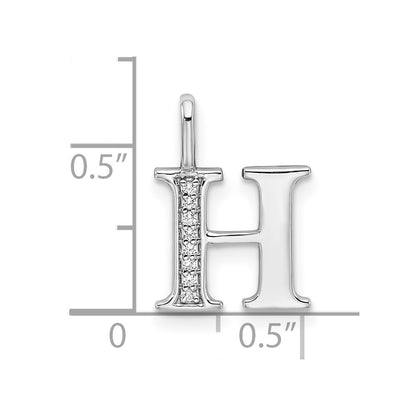 14K White Gold Real Diamond Letter H Initial Pendant