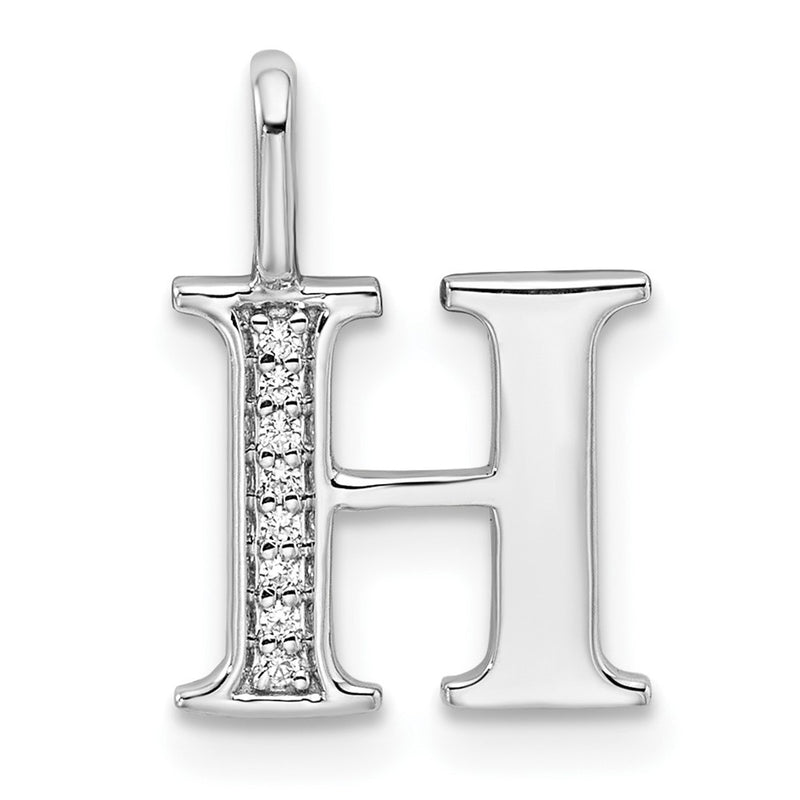 14K White Gold Real Diamond Letter H Initial Pendant