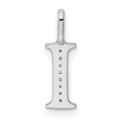 14K White Gold Real Diamond Letter I Initial Pendant