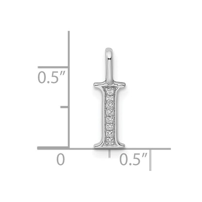 14K White Gold Real Diamond Letter I Initial Pendant