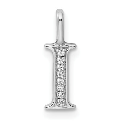 14K White Gold Real Diamond Letter I Initial Pendant