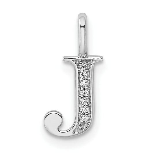 14K White Gold Real Diamond Letter J Initial Pendant