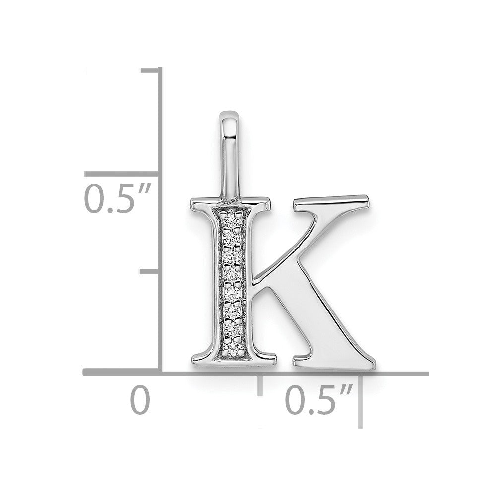 14K White Gold Real Diamond Letter K Initial Pendant