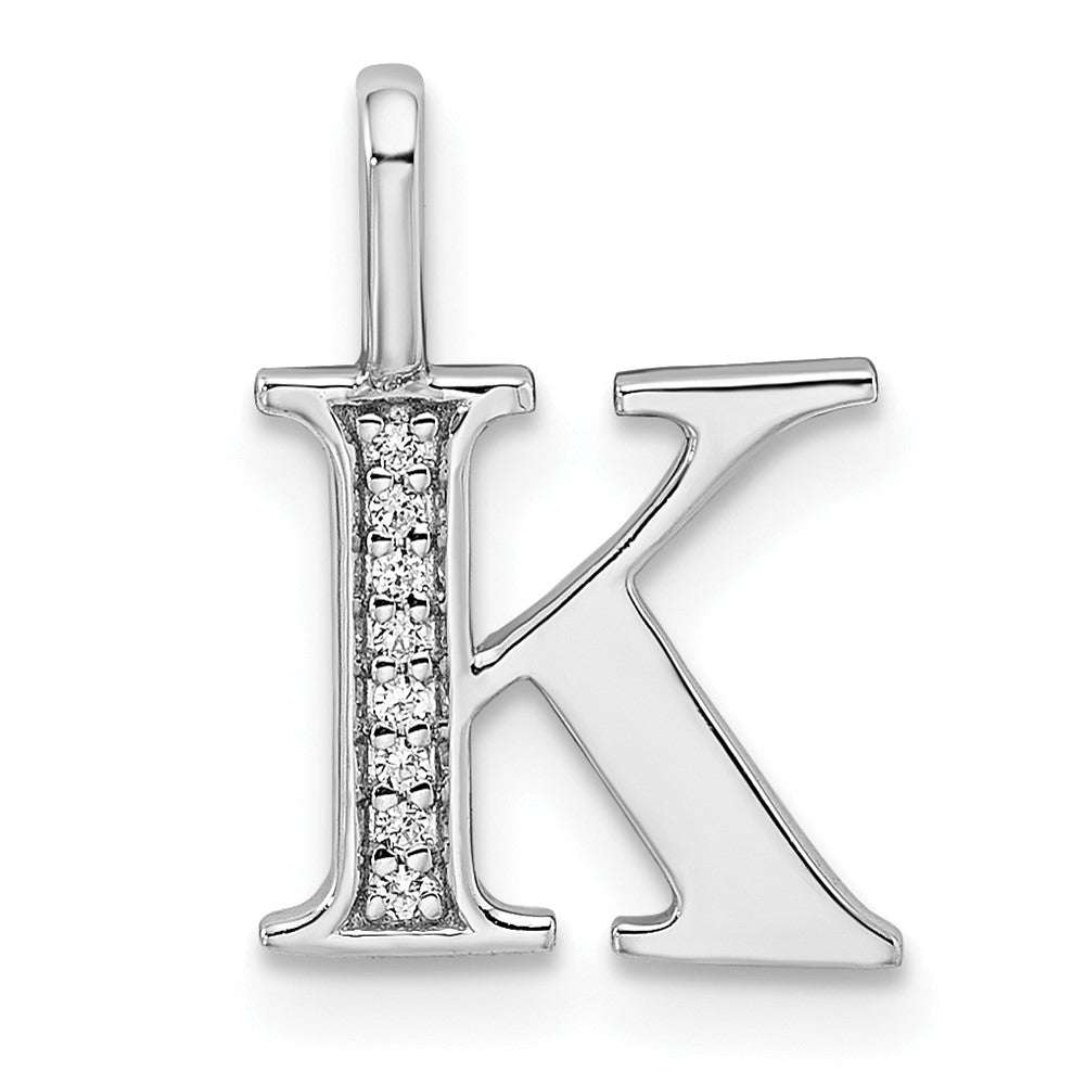 14K White Gold Real Diamond Letter K Initial Pendant