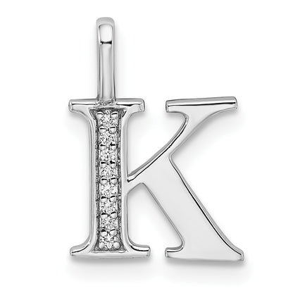 14K White Gold Real Diamond Letter K Initial Pendant