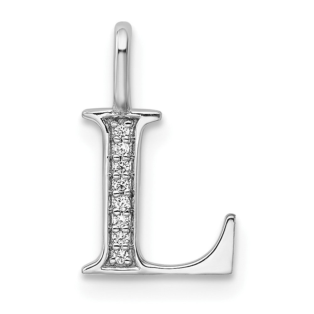 14K White Gold Real Diamond Letter L Initial Pendant