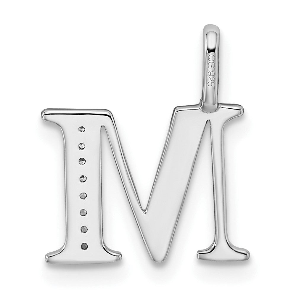 14K White Gold Real Diamond Letter M Initial Pendant