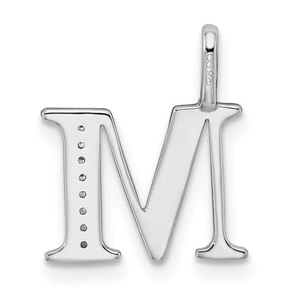 14K White Gold Real Diamond Letter M Initial Pendant