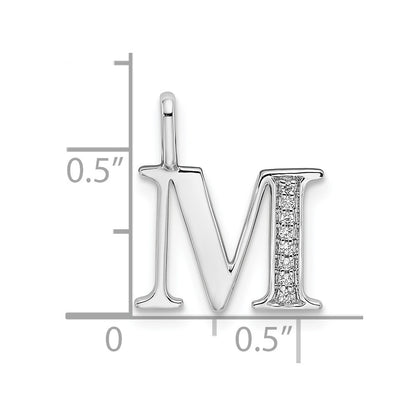 14K White Gold Real Diamond Letter M Initial Pendant