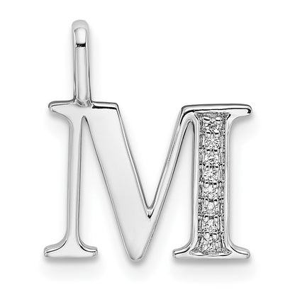 14K White Gold Real Diamond Letter M Initial Pendant