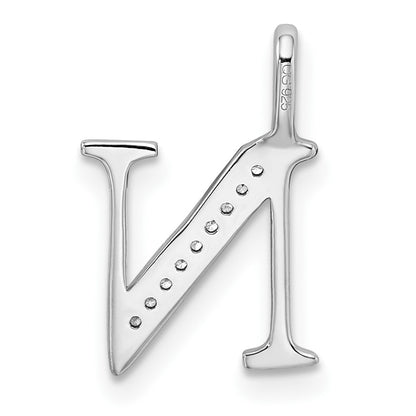 14K White Gold Real Diamond Letter N Initial Pendant