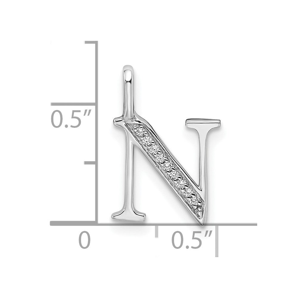 14K White Gold Real Diamond Letter N Initial Pendant