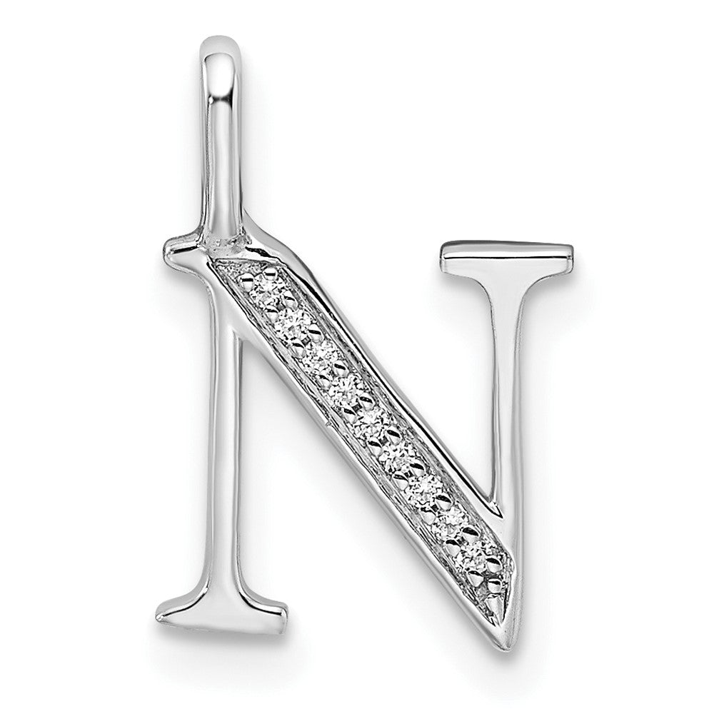 14K White Gold Real Diamond Letter N Initial Pendant