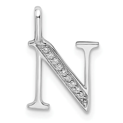 14K White Gold Real Diamond Letter N Initial Pendant
