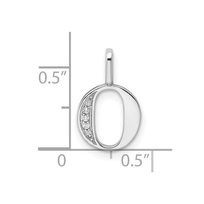 14K White Gold Real Diamond Letter O Initial Pendant