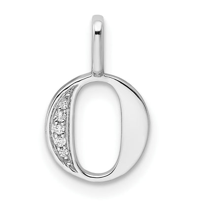 14K White Gold Real Diamond Letter O Initial Pendant