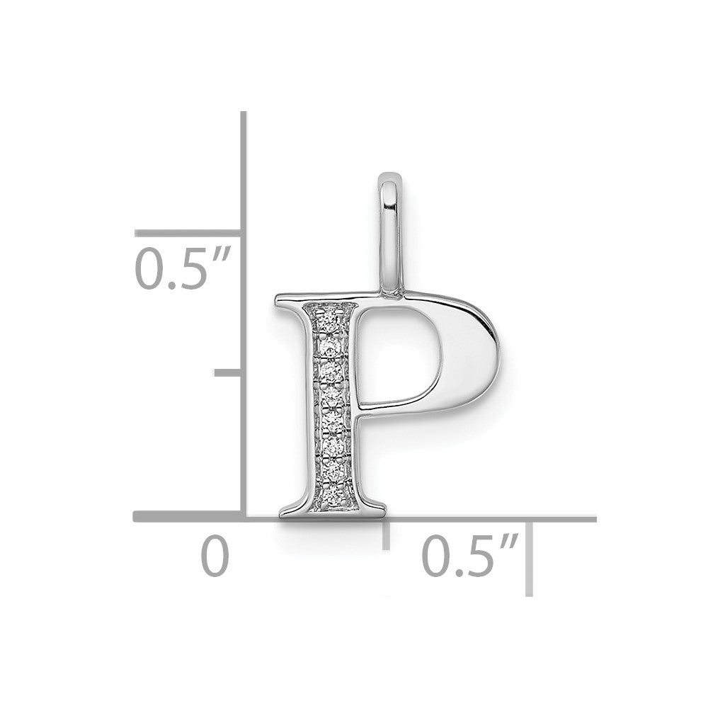 14K White Gold Real Diamond Letter P Initial Pendant