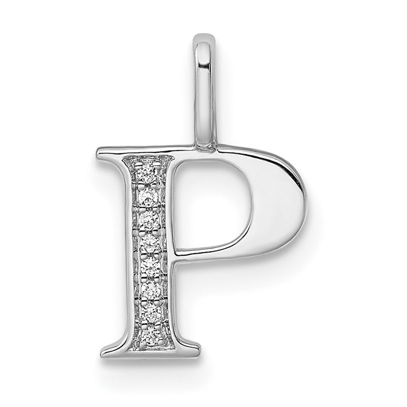 14K White Gold Real Diamond Letter P Initial Pendant