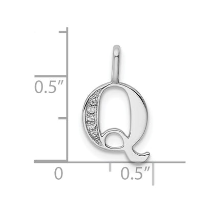 14K White Gold Real Diamond Letter Q Initial Pendant