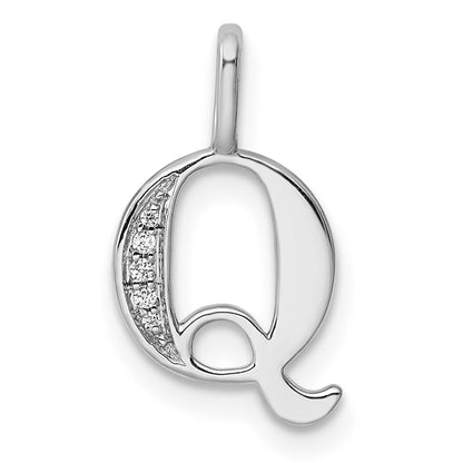 14K White Gold Real Diamond Letter Q Initial Pendant