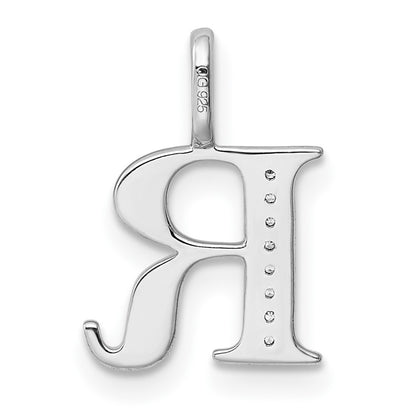 14K White Gold Real Diamond Letter R Initial Pendant