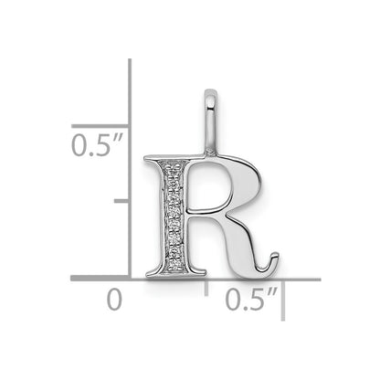 14K White Gold Real Diamond Letter R Initial Pendant