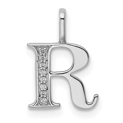 14K White Gold Real Diamond Letter R Initial Pendant