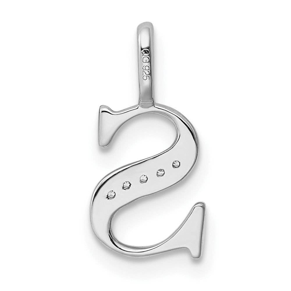 14K White Gold Real Diamond Letter S Initial Pendant