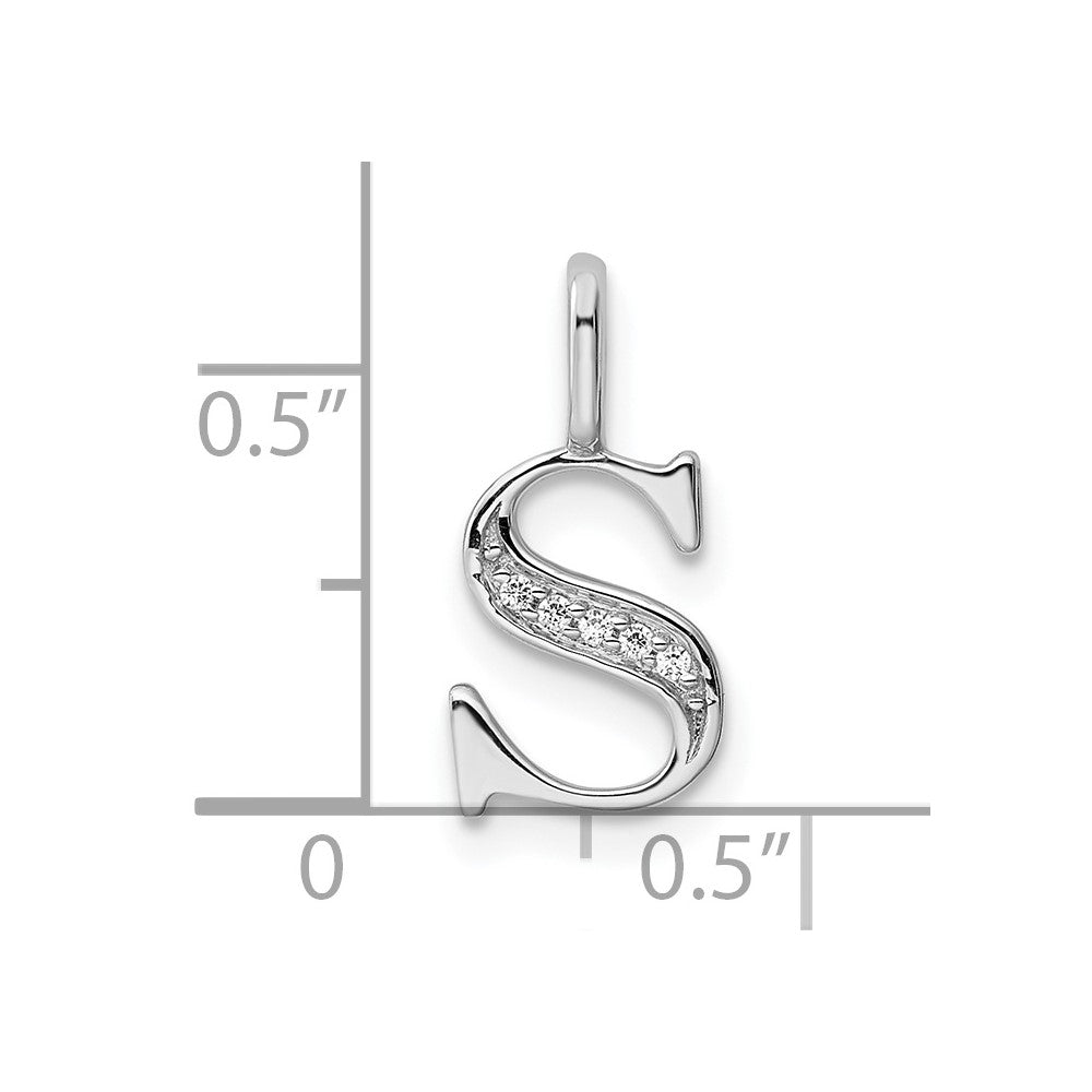 14K White Gold Real Diamond Letter S Initial Pendant