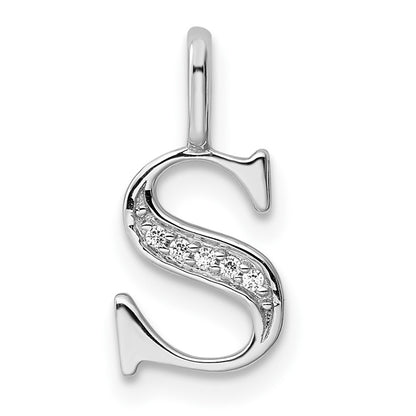 14K White Gold Real Diamond Letter S Initial Pendant