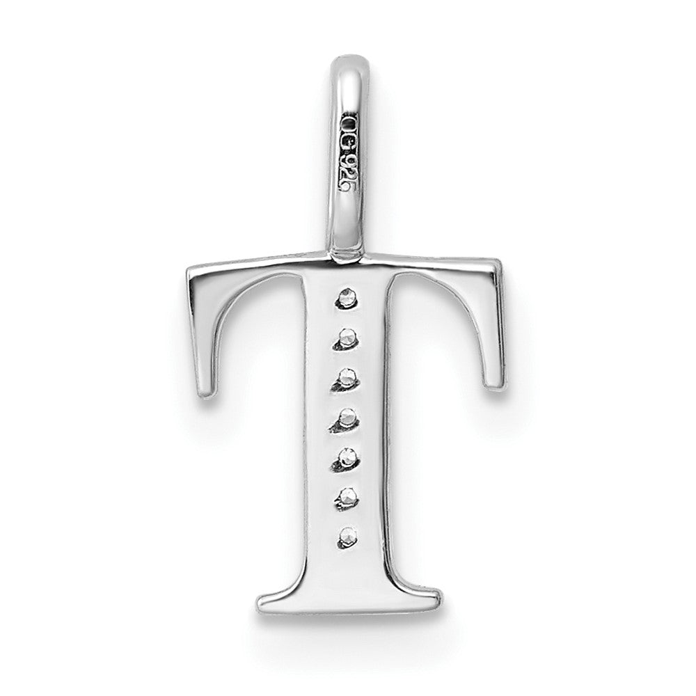 14K White Gold Real Diamond Letter T Initial Pendant