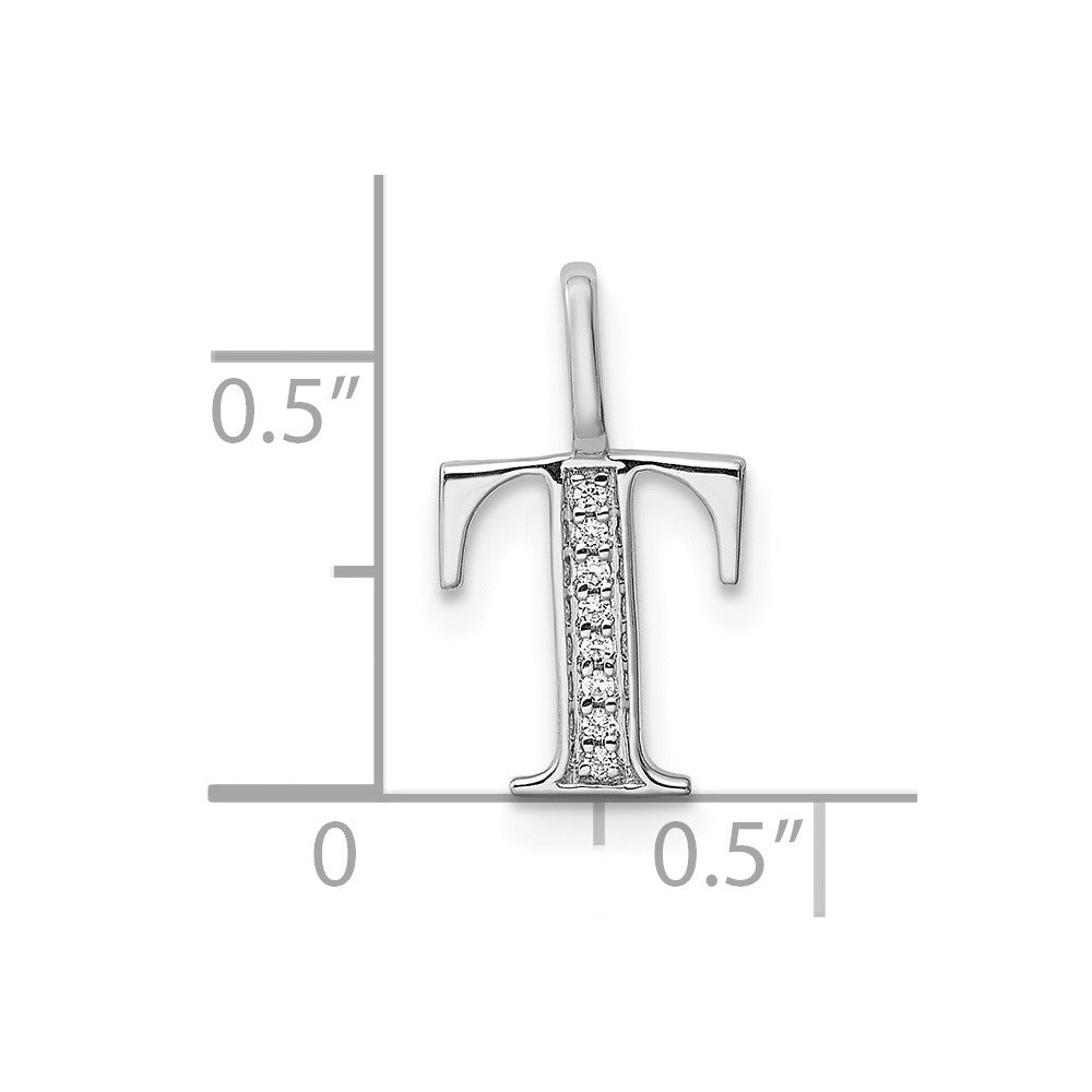 14K White Gold Real Diamond Letter T Initial Pendant